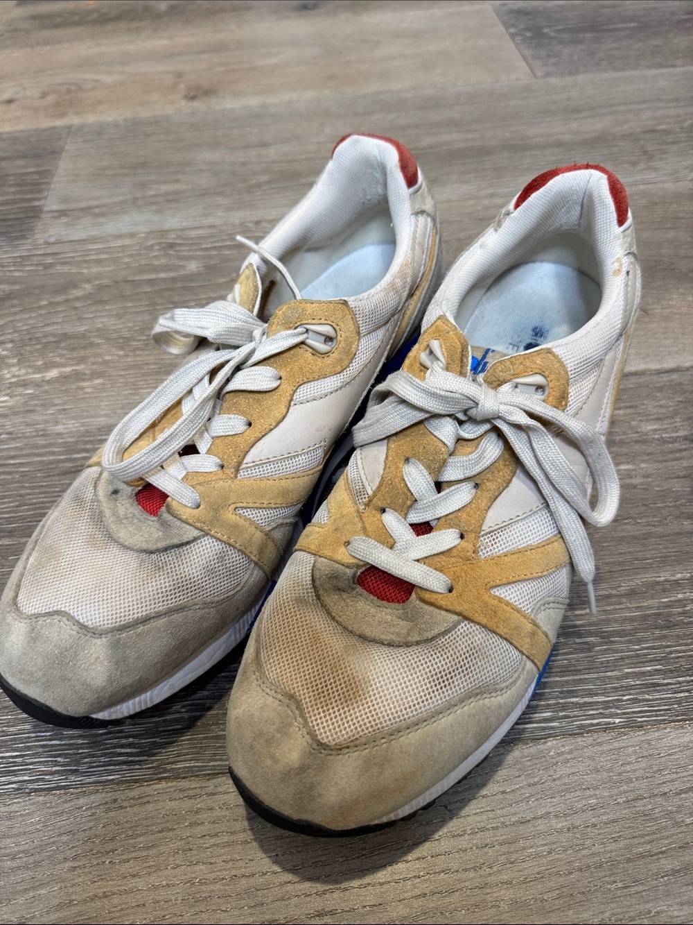 Diadora White Sneakers with Tan and Red Accents